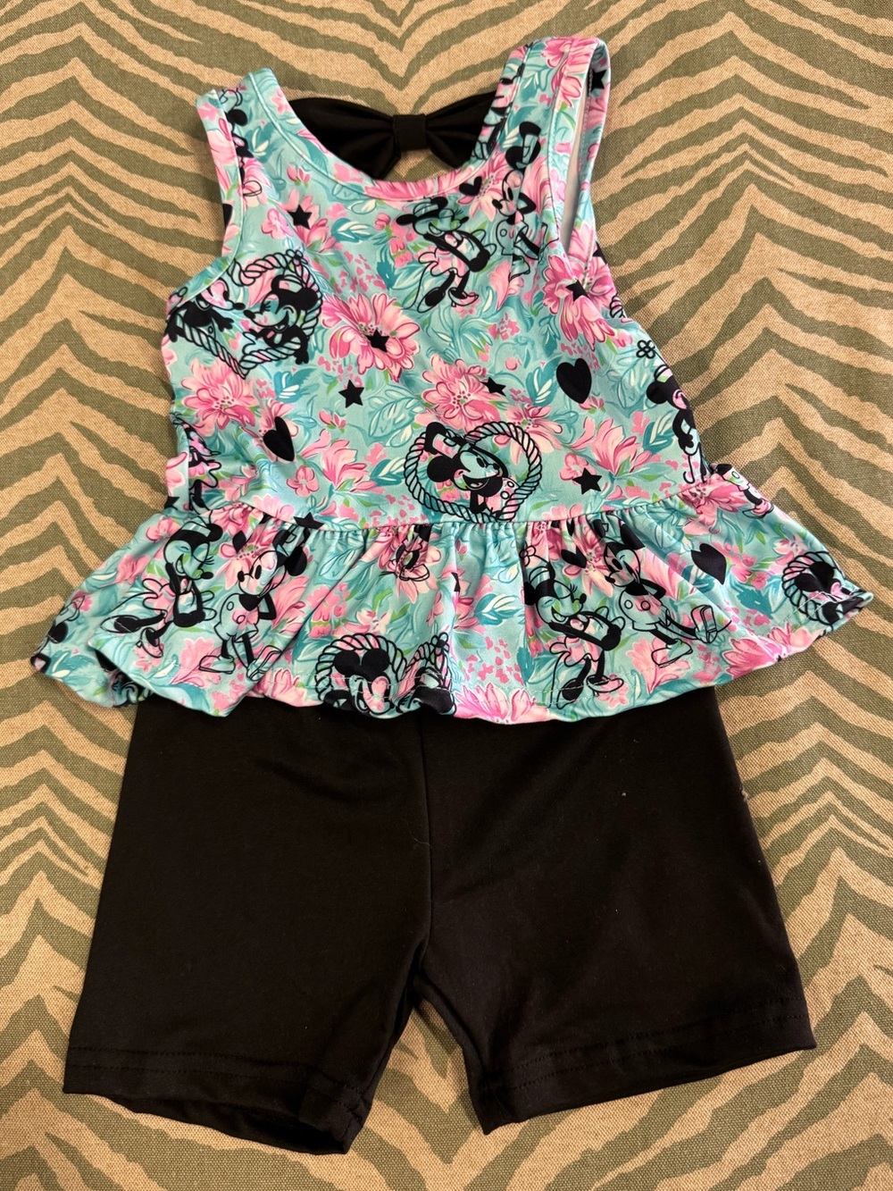 Girls Aqua Floral Tank Peplum Top & Black Shorts Set